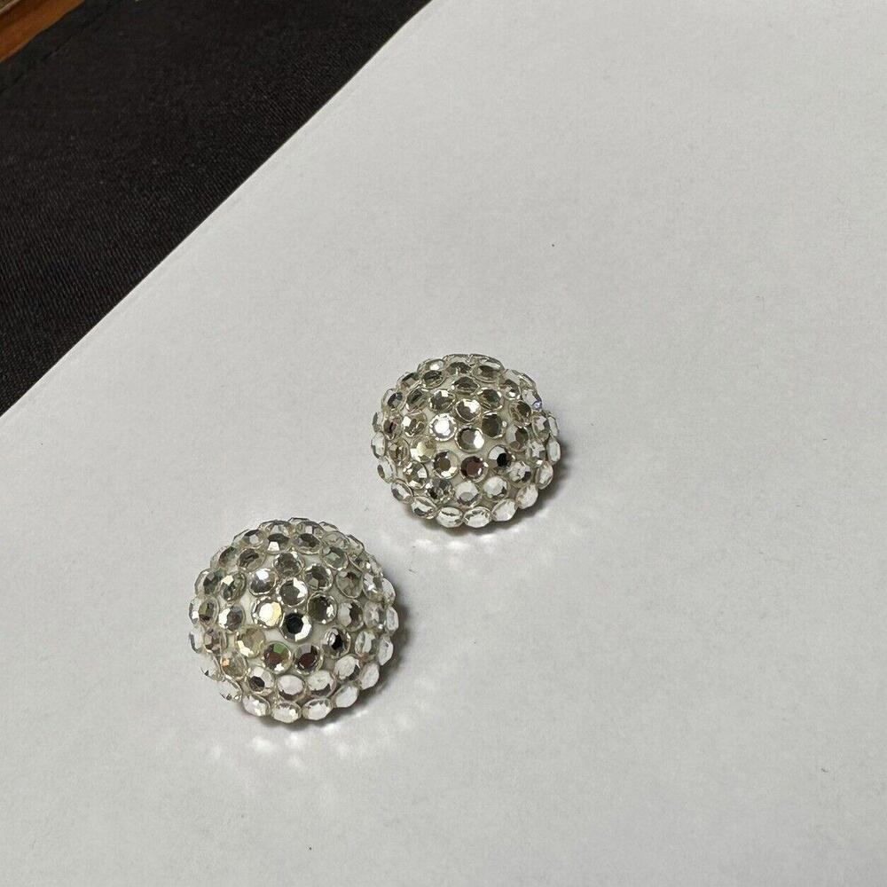 Mister Bijoux Handmade White Silver Tone & Rhinestone Clip On Earrings